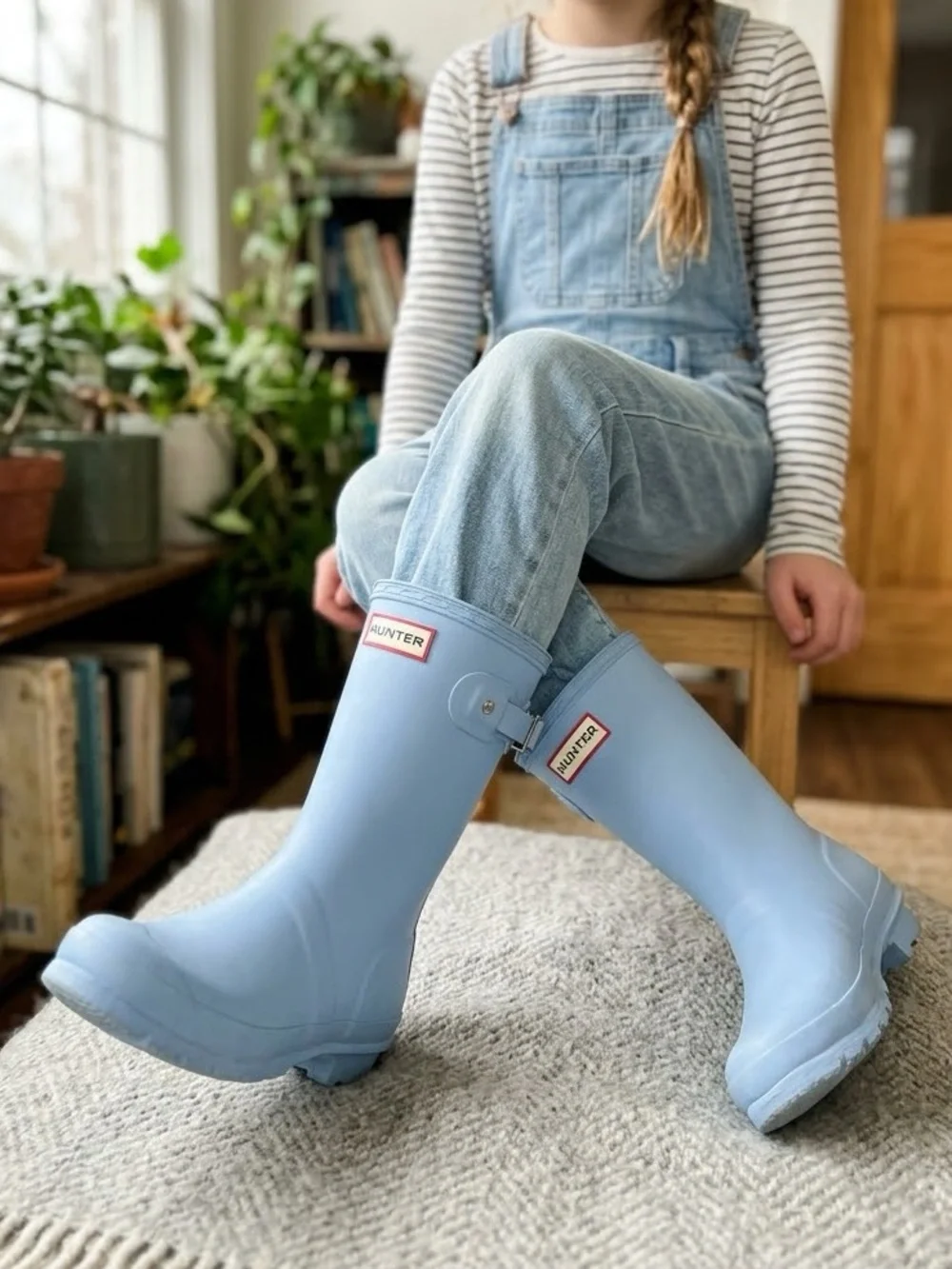Hunter Original Kids Rain Boots Blue Tall Wellington Waterproof Girls US 2 EU 33